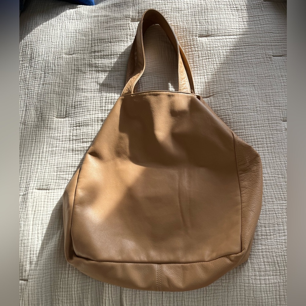 Minimalist Beige Tote Bag - Women's Shoulder Bag - Picture 4 of 5